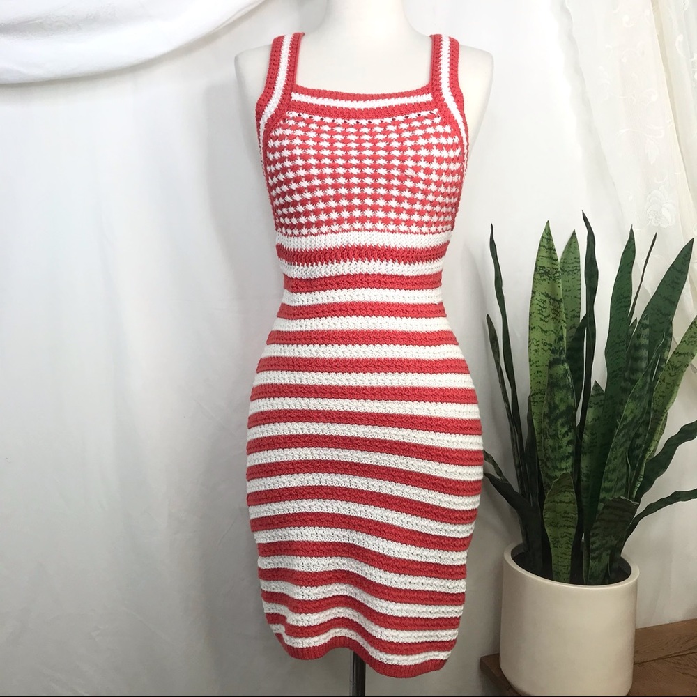 UO Maura Red & White Striped Crochet Dress Size XS